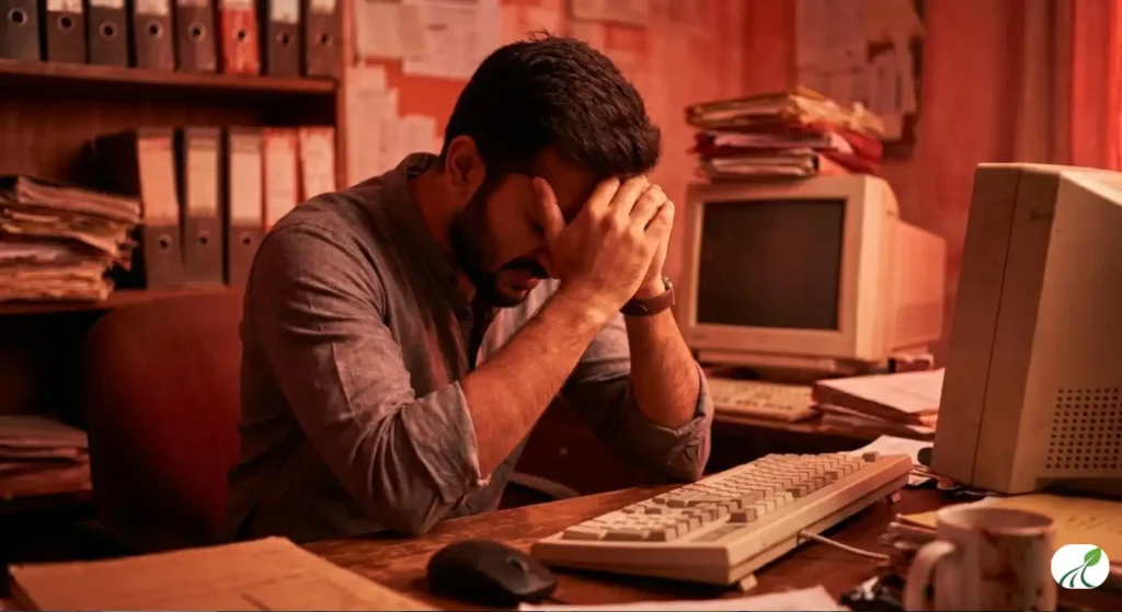 gussa karne se kya hota hai — computer ke saamne frustrated aadmi